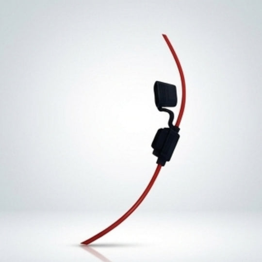 Red cable with a black connector on a white background