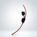 Red cable with a black connector on a white background
