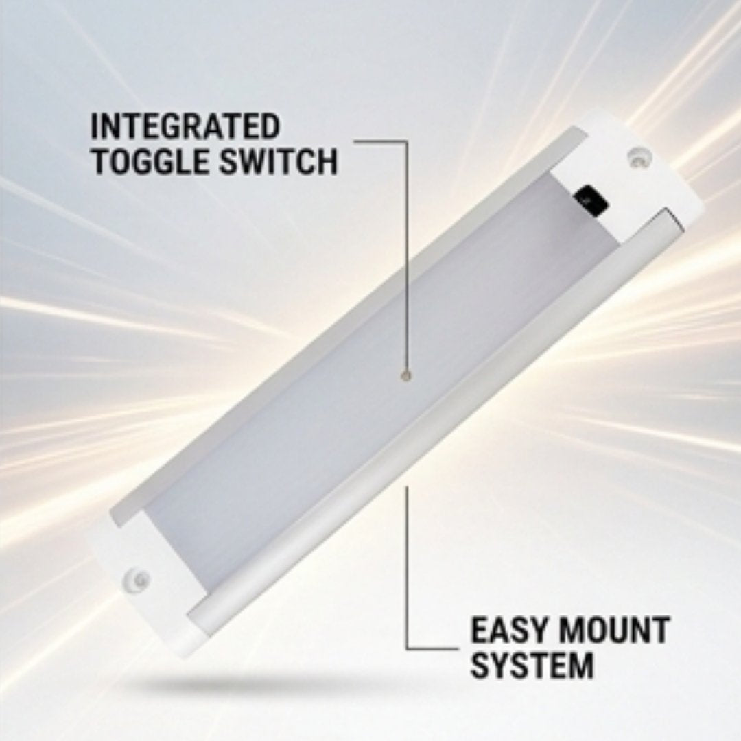12V Cool White LED Sensor Bar Light 220mm Silver/White top view in white background