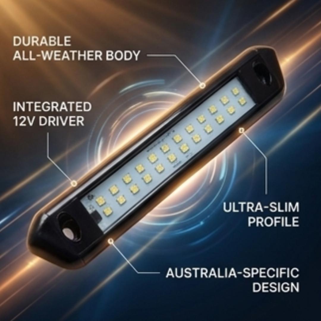 LED light bar with features highlighted on a dark background