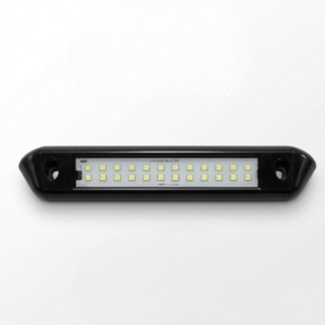 12V LED Awning Light Black shell - Cool White front view placed on a white background