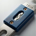 Blue plastic cover on a metal blade with '150A' marking on a gray background