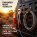 Back of a vehicle with a power adapter and cable, set against a desert sunset, emphasizing enhanced night visibility and safe off-grid camping.