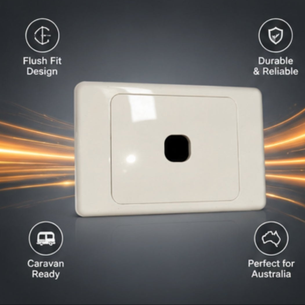 White wall socket with features highlighted on a dark background