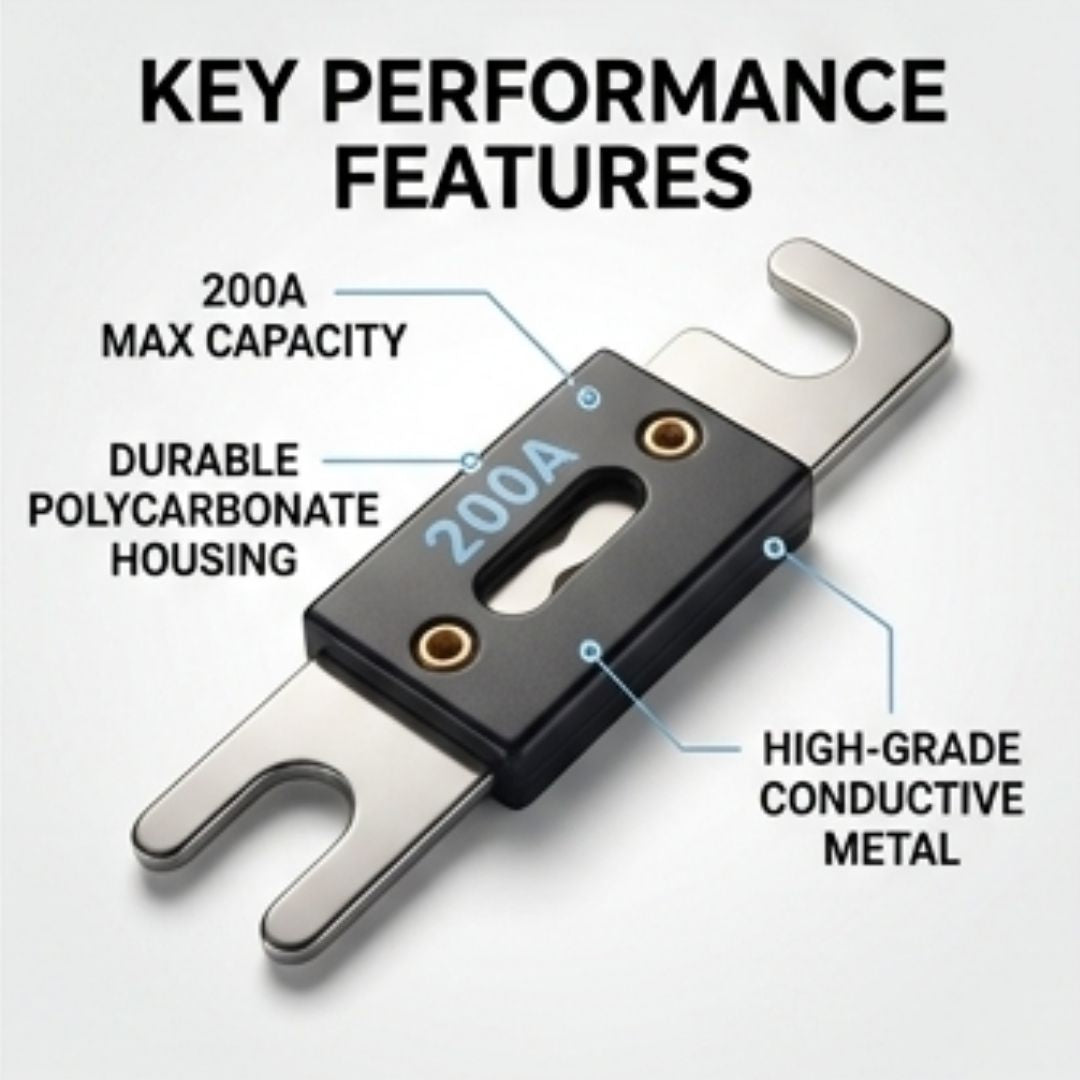 Fuse with labeled key performance features on a white background