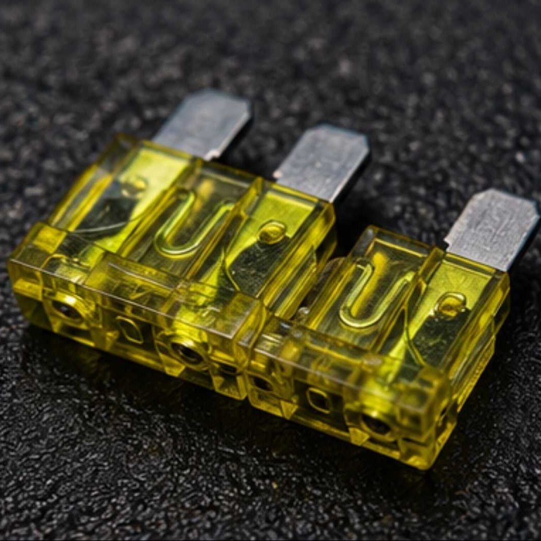 Two yellow fuses on a black textured background