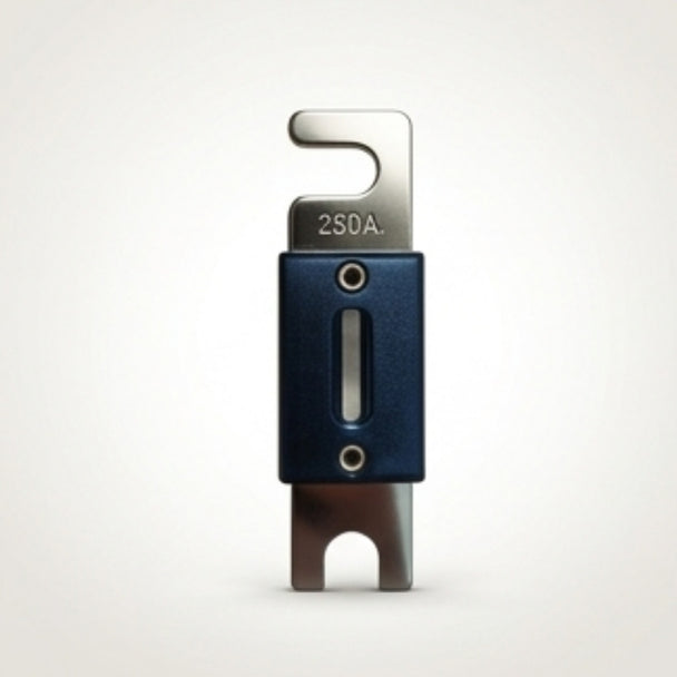 Blue and silver electrical fuse on a white background