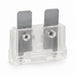 Clear plastic housing with metallic contacts on a white background