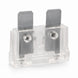 Clear plastic housing with metallic contacts on a white background