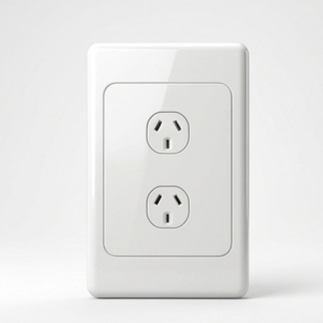 White wall socket on a light gray background