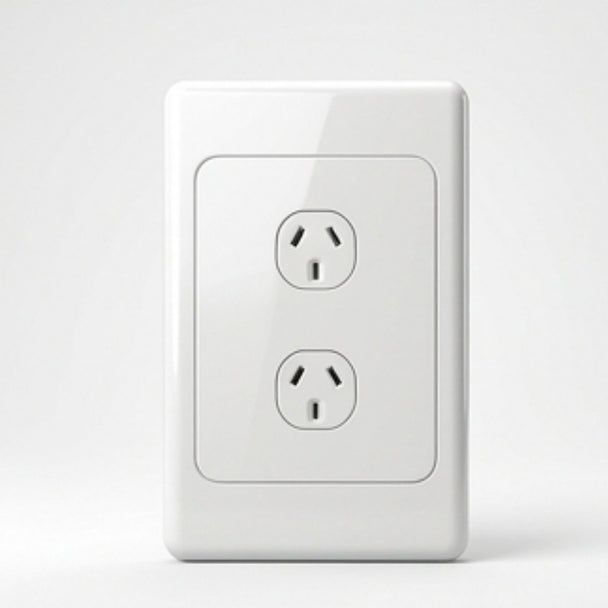 White wall socket on a light gray background