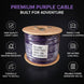 Spool of premium purple cable with features highlighted on a dark background