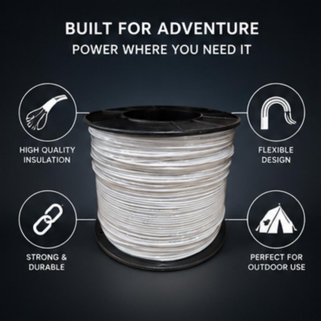 Spool of cable with features highlighted on a dark background