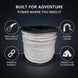 Spool of cable with features highlighted on a dark background