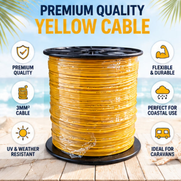 Spool of premium purple cable with features highlighted on a dark background