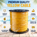 Spool of premium purple cable with features highlighted on a dark background