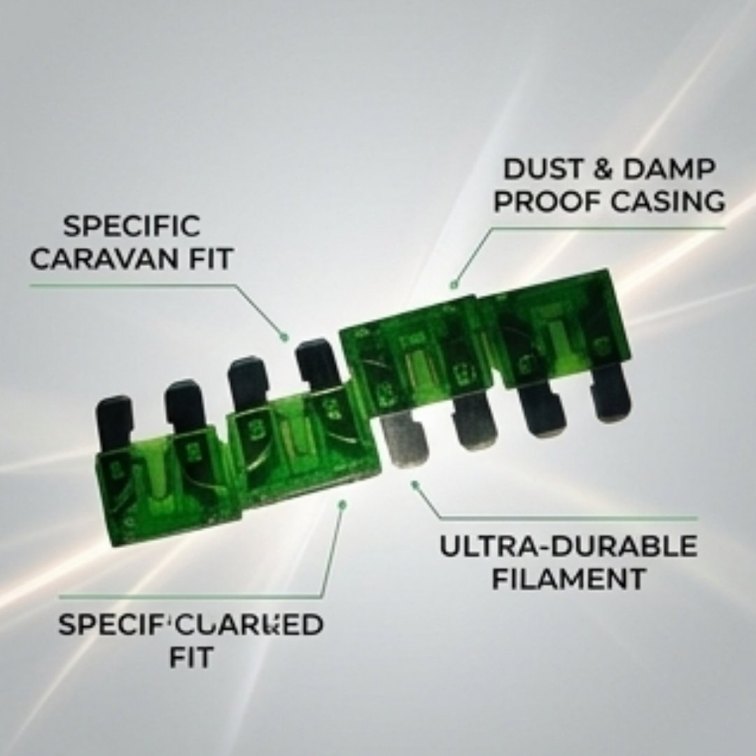Green electronic component with labeled features on a white background