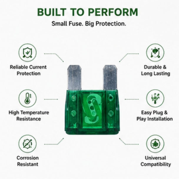 Green fuse with features listed on a white background