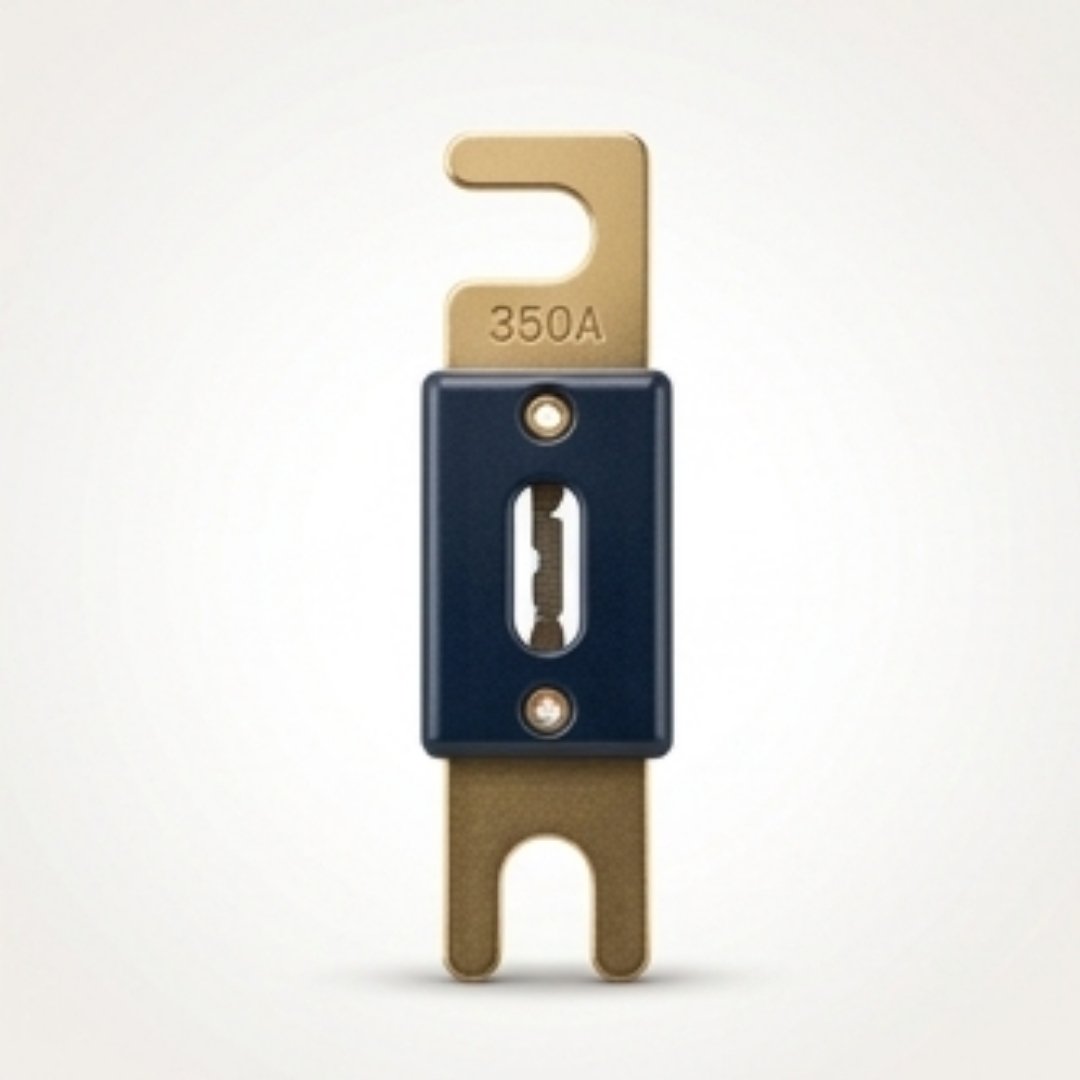 Blue and gold electrical fuse on a white background