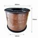 Spool of brown wire with dimensions labeled on a white background