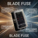 Blade fuse with features highlighted on a dynamic background