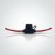 Black electrical connector with red wire on a white background
