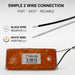 Orange rectangular component with wiring labeled for a simple 2-wire connection on a white background.