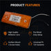 Orange reflector lens with product features on a black background