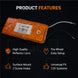 Orange reflector lens with product features on a black background
