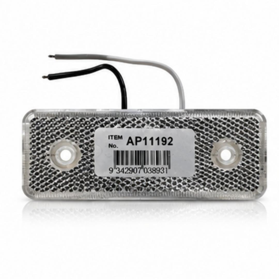 Rectangular metallic component with a label on a white background