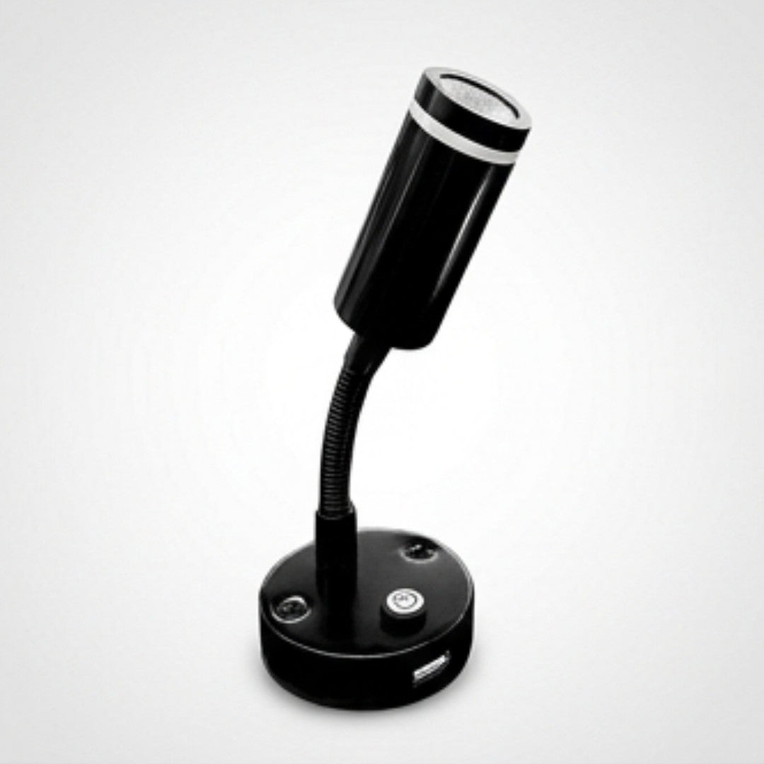 Blue Flexible Reading Light with USB Charger Black side view