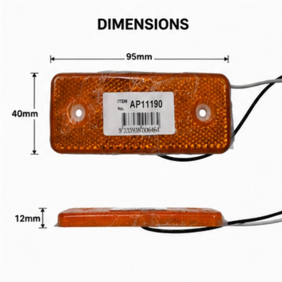 Orange rectangular light with dimensions labeled on a white background