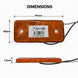 Orange rectangular light with dimensions labeled on a white background