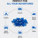 Blue fuselets with icons indicating their use for caravans, camping, boats, 4WD, solar panels, and trailers on a white background.
