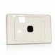 Beige rectangular wall plate with a central black square on a white background
