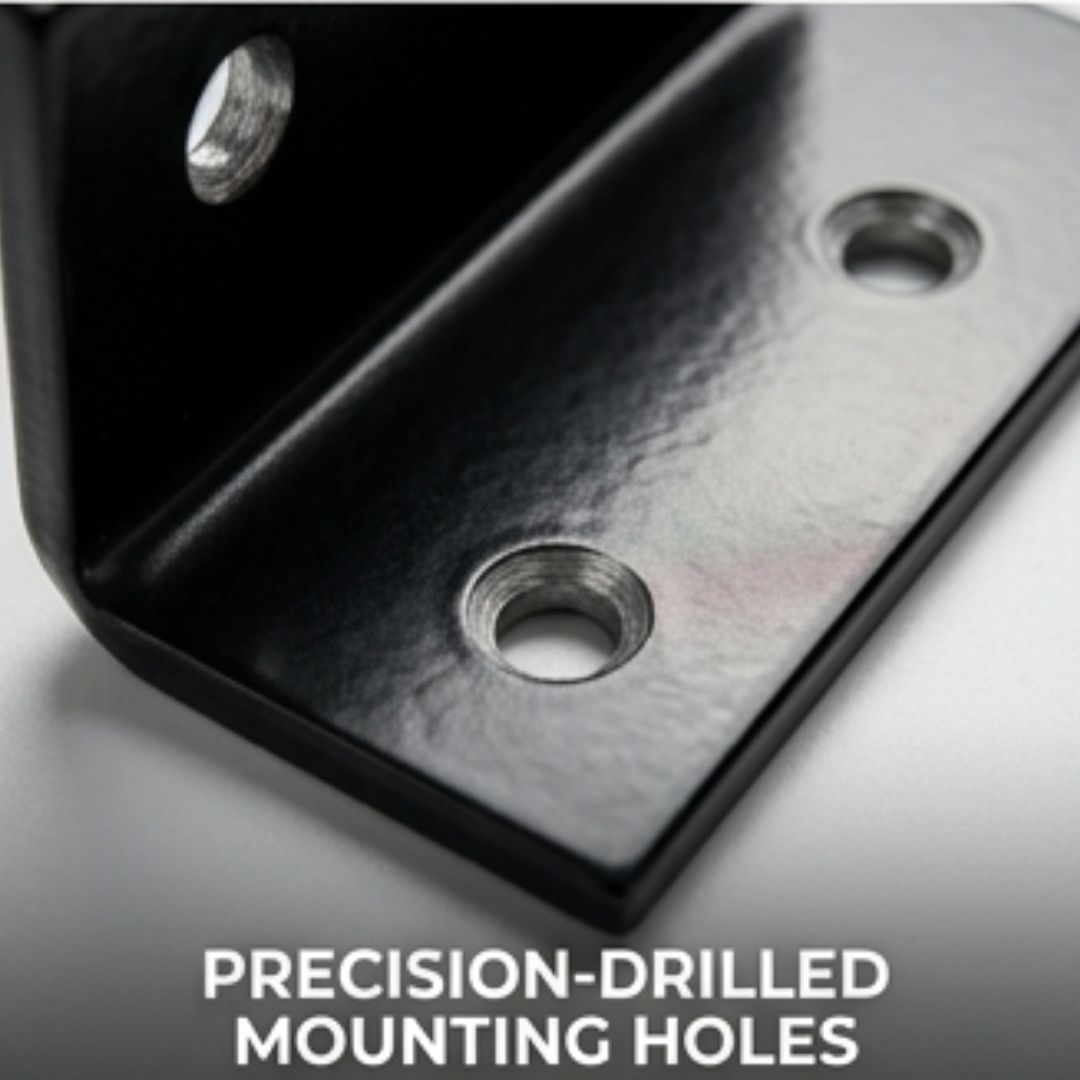 Metal mounting bracket with precision-drilled holes on a gray background