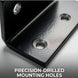 Metal mounting bracket with precision-drilled holes on a gray background