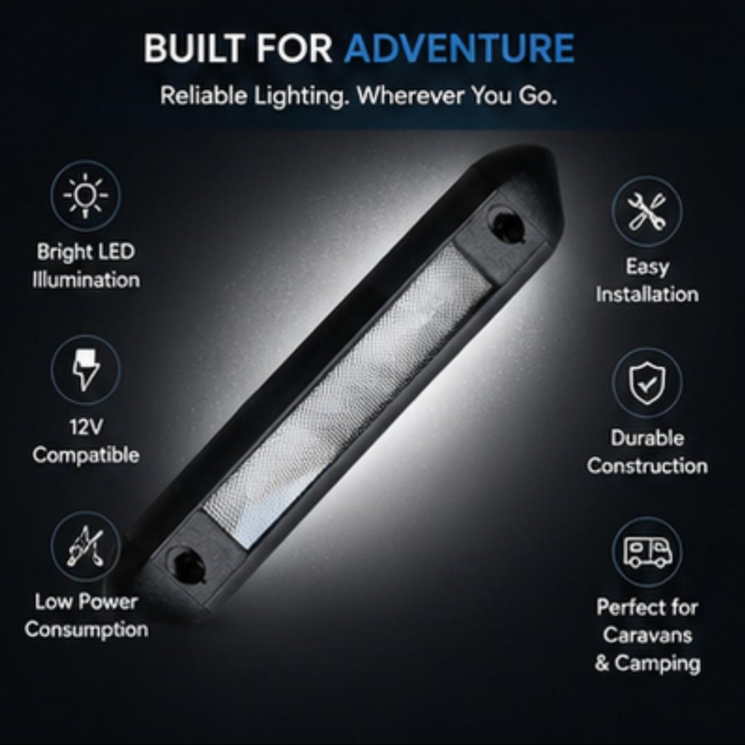 LED light bar with features listed on a dark background