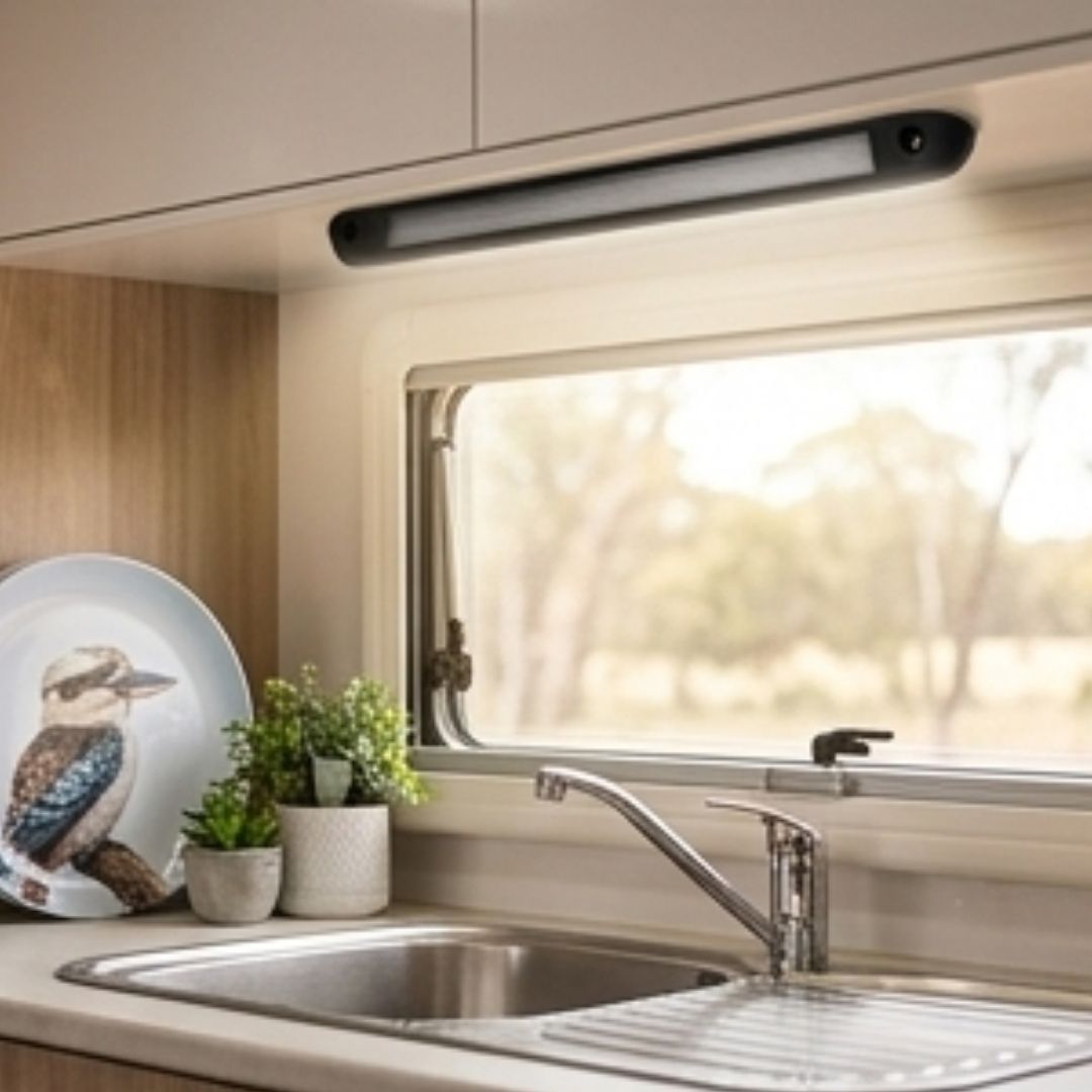 LED Awning Light-Black Shell- DC 12V, Cool White/Amber its application on caravan