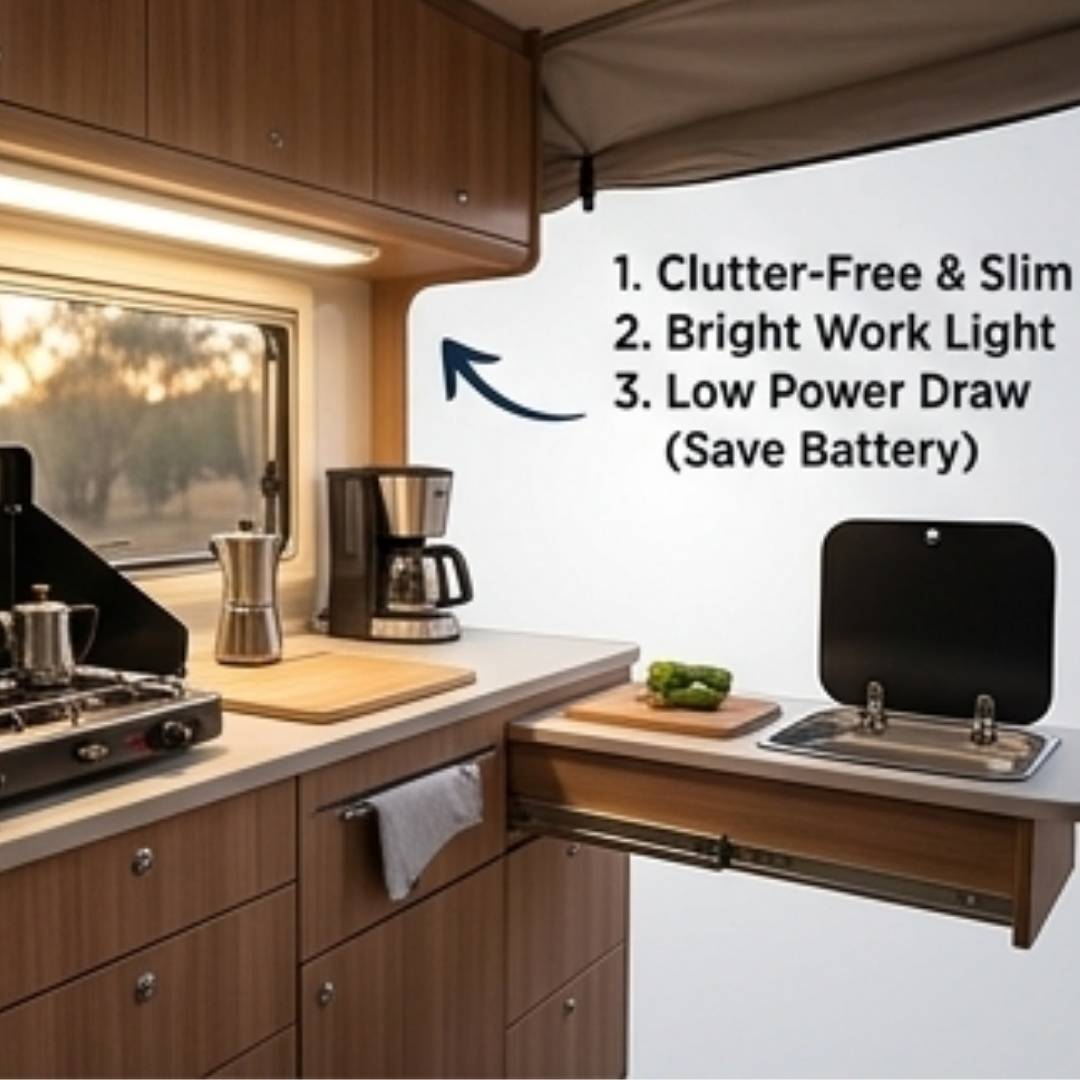 LED Caravan Cabinet Bar Light White application on caravan