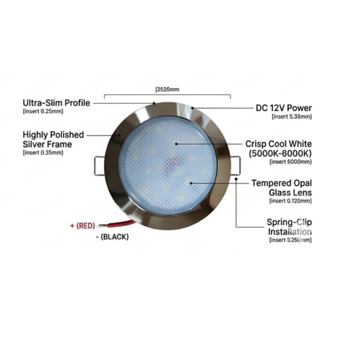LED ultra slim opal panel light-Silver DC 12V , Cool White with shown specifications
