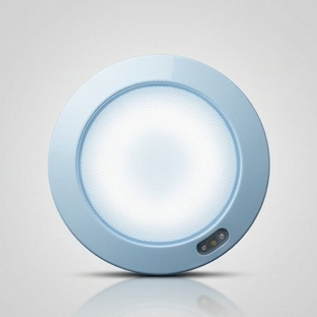 Round blue light on a gray background