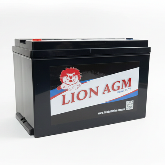 Lion AGM battery on a white background