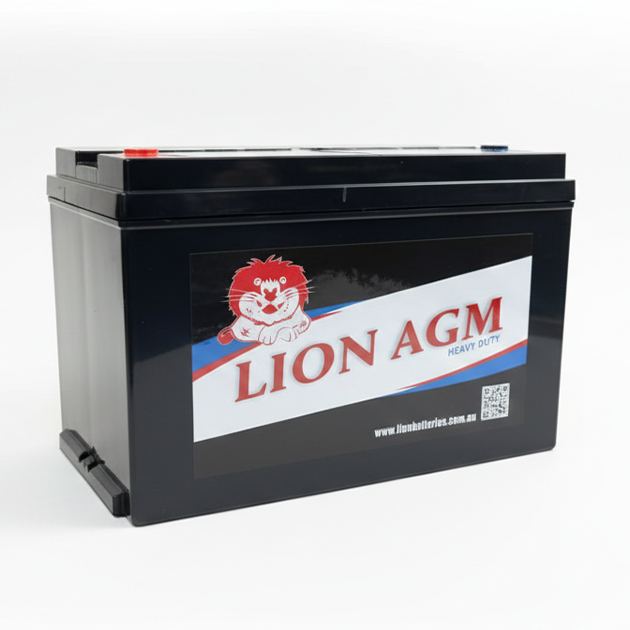 Lion AGM battery on a white background