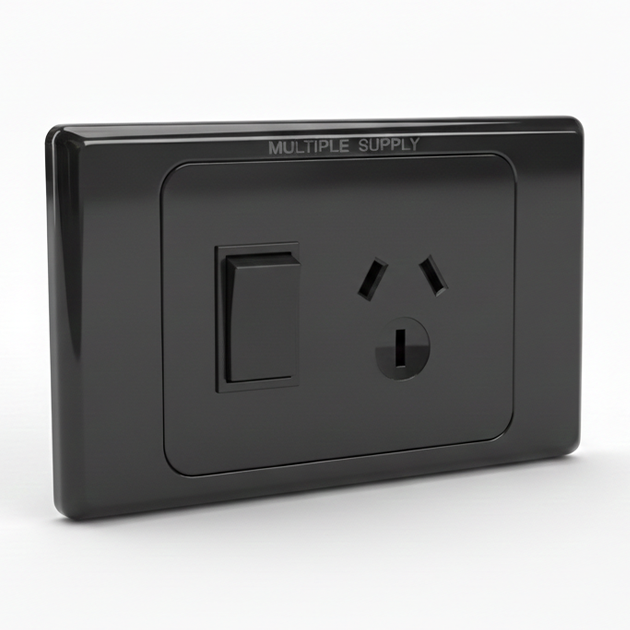 Single Powerpoint Rear Black Double Pole Single Power Point 10A Black-Horizontal -Multiple Su