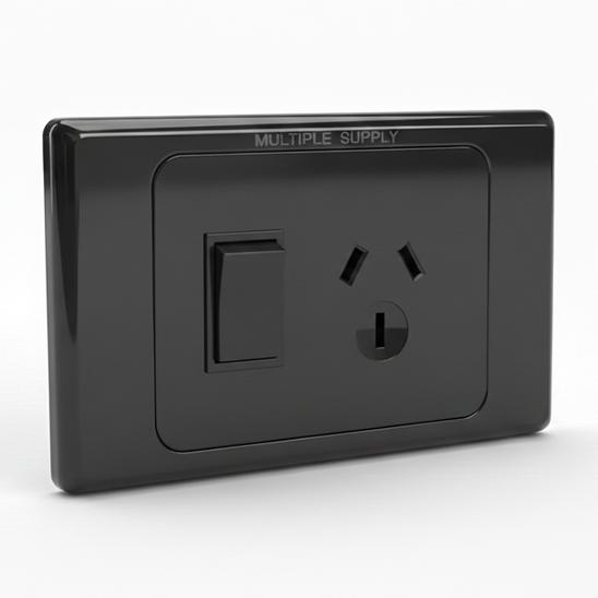 Black Double Pole Single Power Point 10A Black