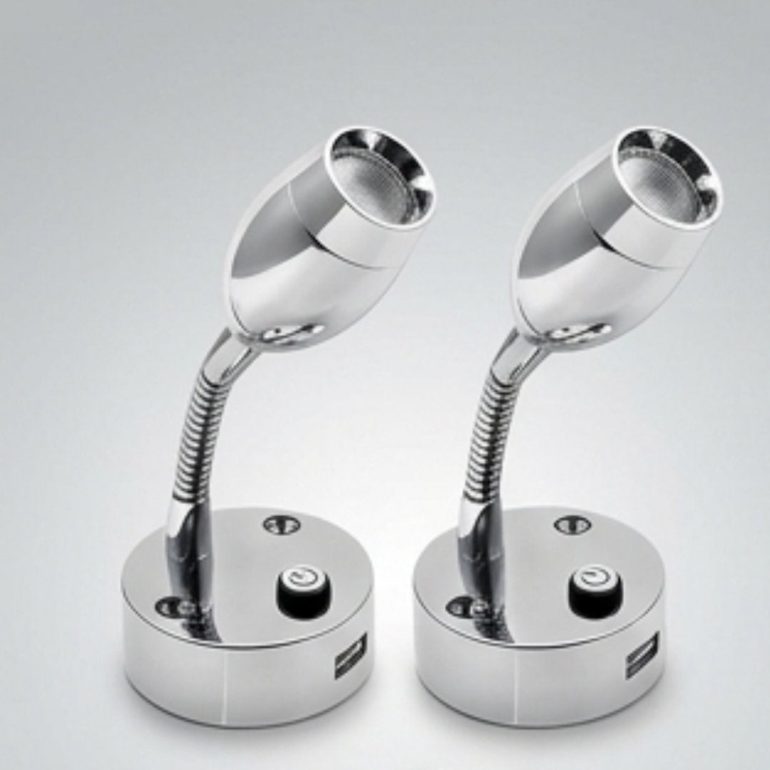 Reading Light With USB Chrome placed on a white background 