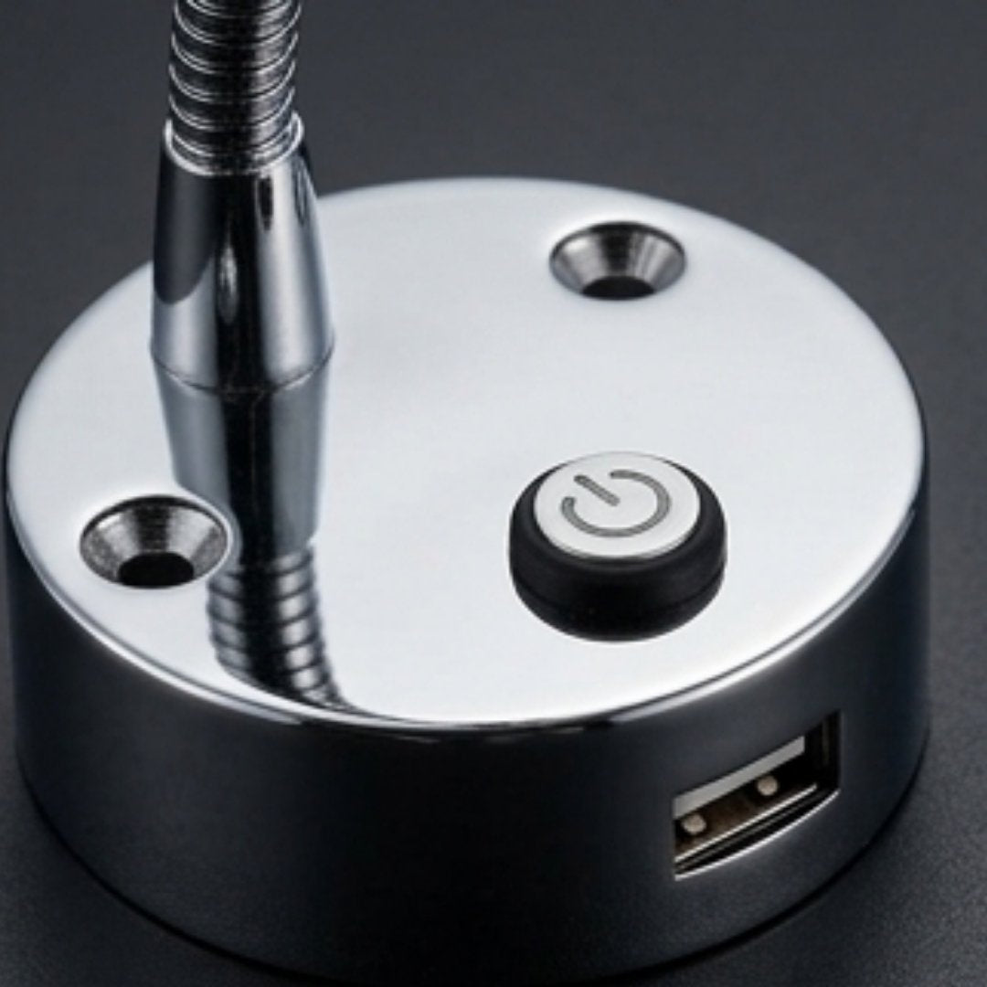 Reading Light With USB Chrome base in top view