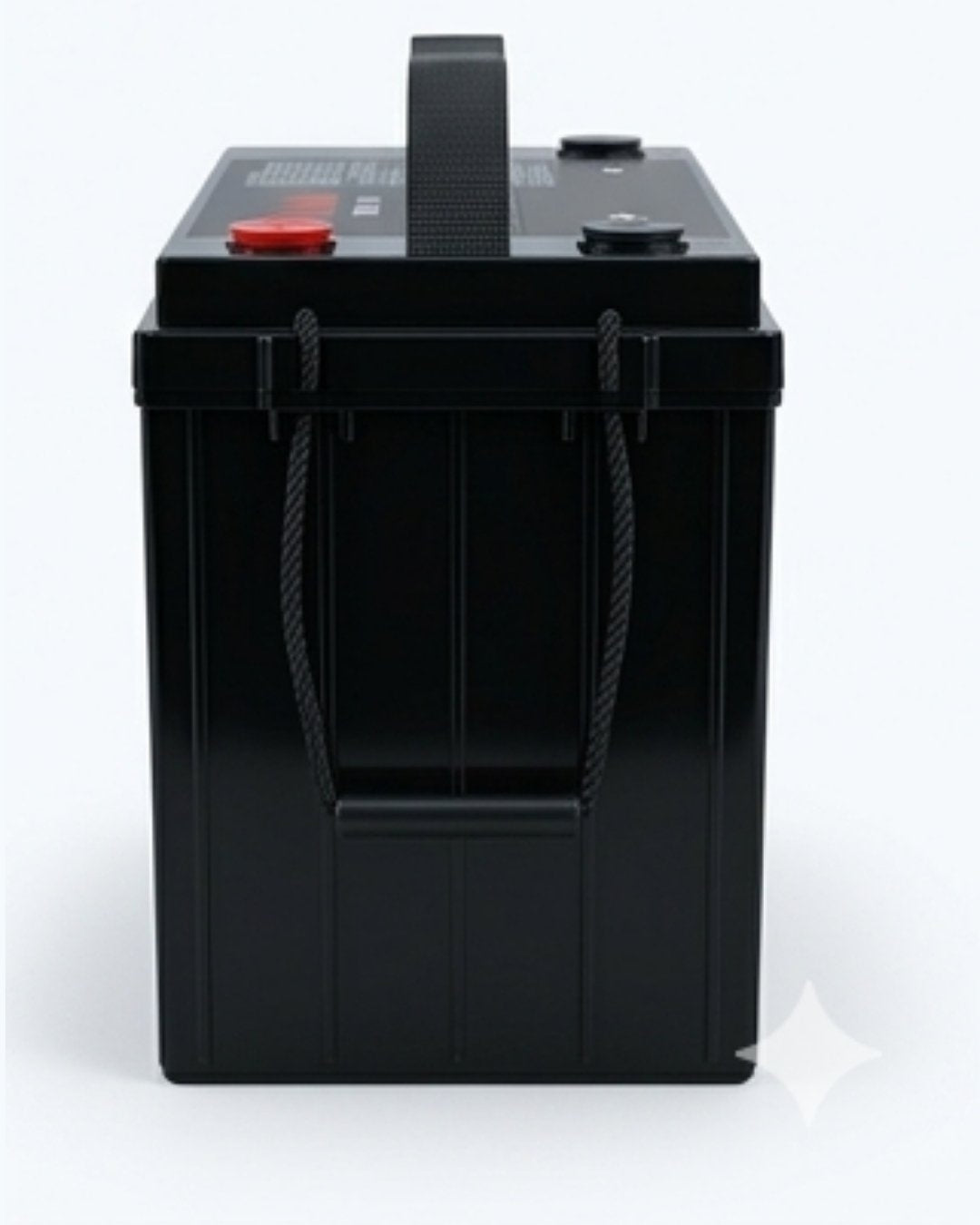 Black battery with handles on a white background