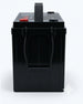 Black battery with handles on a white background